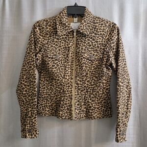 Anne Klein A Line Women’s Jacket Size 2 – Leopard Print, Zip Front, Cotton Blend